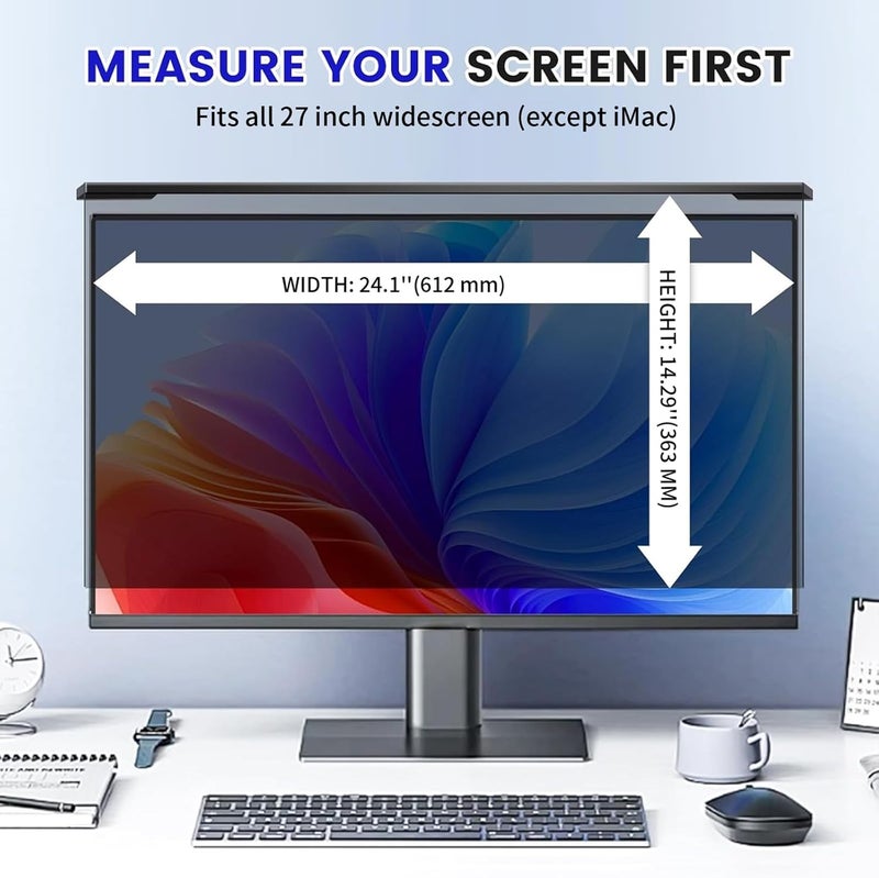 ZpTsarinal Hanging 27 Inch Computer Privacy Screen Filter, Hanging Computer Screen Privacy Cover, Compatible with, 27 Inch 16:9 Widescreen Monitors, Protect Eyes from Glare and Blue Light - Image 2
